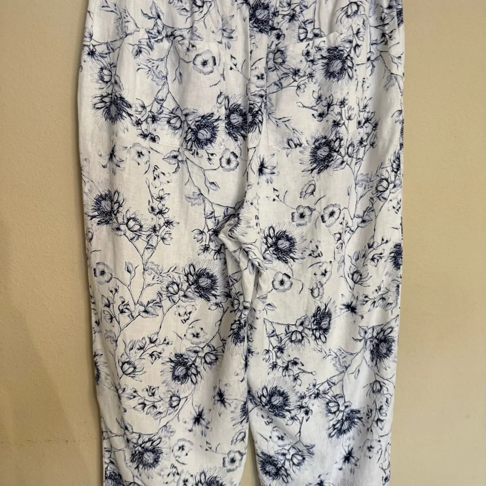 Chico’s LINEN Floral Print Straight Leg Pants White/ Blue Size 2.5 R (14/16) - Picture 9 of 13